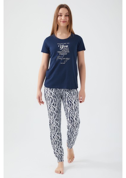 Friday Feelings Lacivert Kadın Kısa Kol Pijama Takım