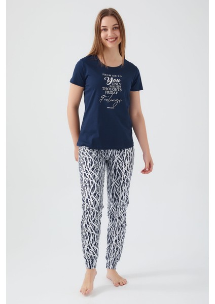 Friday Feelings Lacivert Kadın Kısa Kol Pijama Takım fiyatları