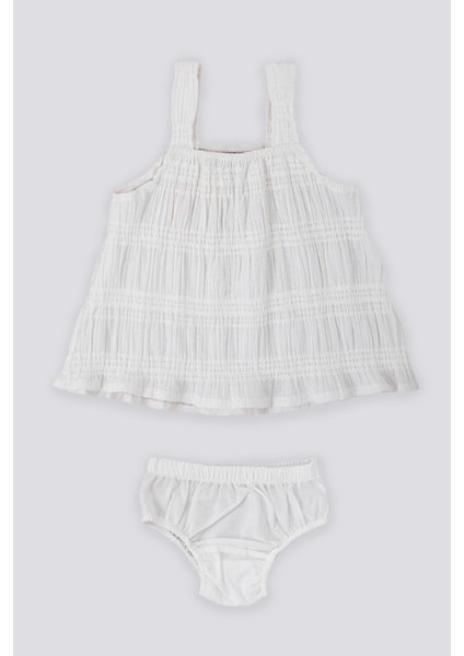 Sensitive Pattern Krem Turuncu Bebek Kolsuz Elbise Külot Takım