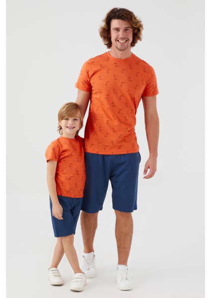 With Bird Pattern Turuncu Erkek Çocuk Bermuda Takım modelleri
