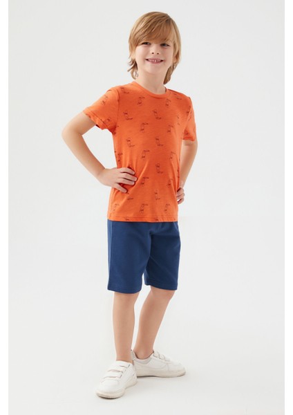 With Bird Pattern Turuncu Erkek Çocuk Bermuda Takım fırsatları