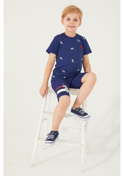 Shaped Small Writing Lacivert Erkek Çocuk Bermuda Takım