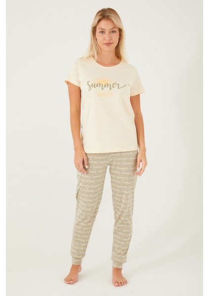 Summer Sweet Krem Kadın Kısa Kol Pijama Takım