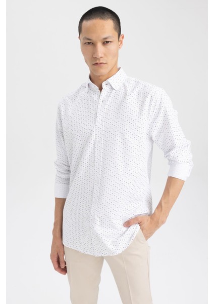Modern Fit Baskılı Dokulu Uzun Kollu Pamuklu Gömlek Z8164AZ23SP