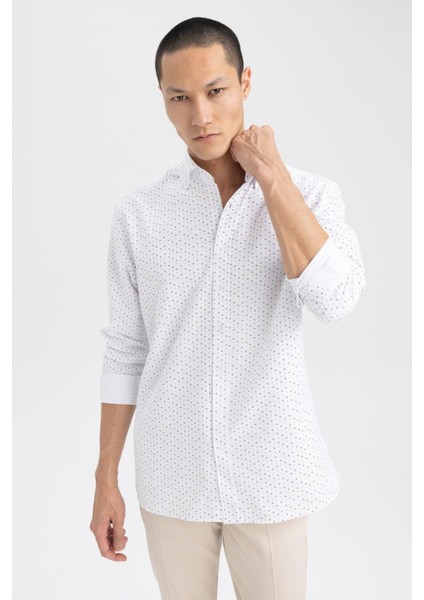 Modern Fit Baskılı Dokulu Uzun Kollu Pamuklu Gömlek Z8164AZ23SP