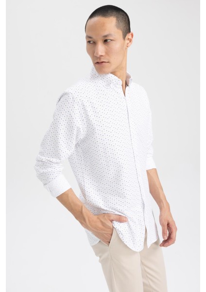Modern Fit Baskılı Dokulu Uzun Kollu Pamuklu Gömlek Z8164AZ23SP