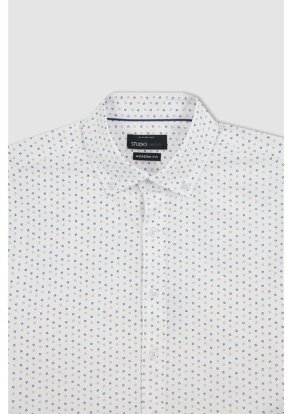 Modern Fit Baskılı Dokulu Uzun Kollu Pamuklu Gömlek Z8164AZ23SP