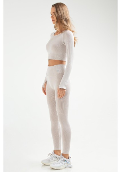 Taş Slim Fit Düz O Yaka Yüksek Bel Kadın Toparlayıcı Seamless Crop Tayt Takım - SSB0010 indirimleri