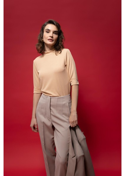 Slim Fit Yarım Balıkçı Yaka Fitilli Kaşkorse Kısa Kollu Tişört V6845AZ23SP