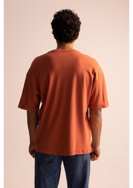 Oversize Fit Bisiklet Yaka Kısa Kollu %100 Pamuk Ağır Kumaş Tişört T3661AZ23SP