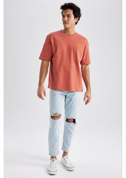 Oversize Fit Bisiklet Yaka Kısa Kollu %100 Pamuk Ağır Kumaş Tişört T3661AZ23SP