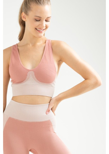 Kiremit Slim Fit Düz Açık Yaka Yüksek Bel Toparlayıcı Seamless Kadın Tayt Takım - SSB0007