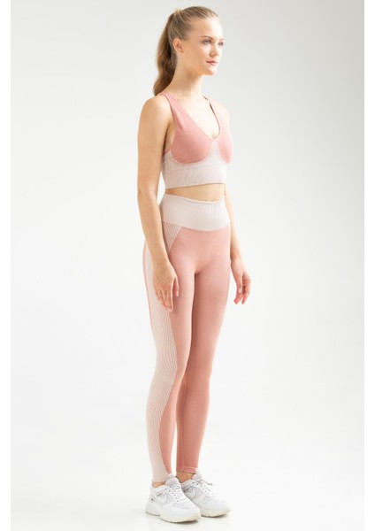 Kiremit Slim Fit Düz Açık Yaka Yüksek Bel Toparlayıcı Seamless Kadın Tayt Takım - SSB0007