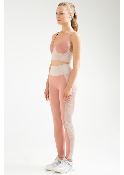 Kiremit Slim Fit Düz Açık Yaka Yüksek Bel Toparlayıcı Seamless Kadın Tayt Takım - SSB0007