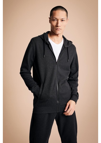 Regular Fit Kapüşonlu Fermuarlı Sweatshirt Z0128AZ23SP