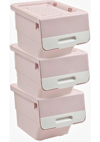 Motek Organızer Tekerlekli Eşya ve Erzak Kutusu 3X33 LT-MT05 Pembe+Beyaz