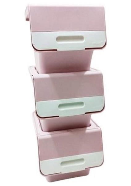 Motek Organızer Tekerlekli Eşya ve Erzak Kutusu 3X33 LT-MT05 Pembe+Beyaz