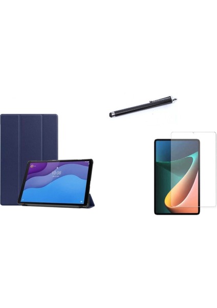 Lenova Tab M10 Plus TB-125F/TB-128F 3.jen Pu Deri Katlanabilir Standlı Kılıf Ekran Koruyucu Kalem