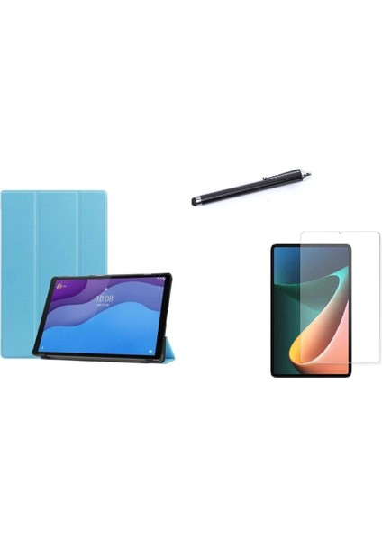 Lenova Tab M10 Plus TB-328F 3.jen Pu Deri Katlanabilir Standlı Akıllı Kılıf Ekran Koruyucu Kalem