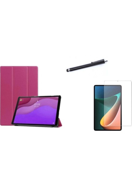 Lenova Tab M10 Plus TB-328F 3.jen Pu Deri Katlanabilir Standlı Akıllı Kılıf Ekran Koruyucu Kalem