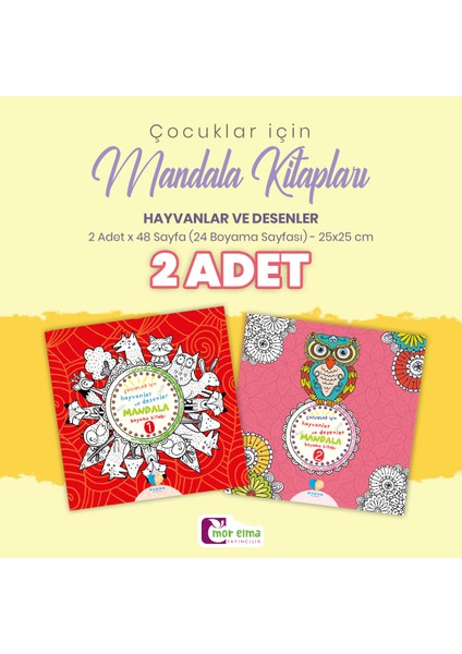 Çocuklar Için 2 Adet Hayvanlar ve Desenler Mandala Kitabı