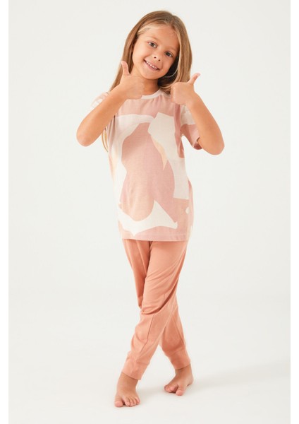 Inspired Bej Kız Çocuk Kısa Kol Pijama Takım