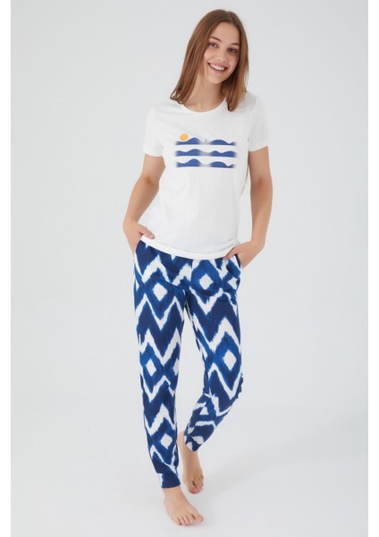 Sun And Sea Krem Kadın Kısa Kol Pijama Takım modelleri