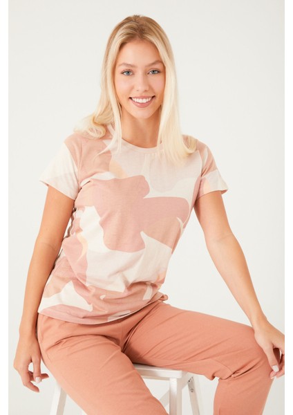 Cute Bej Kadın Kısa Kol Pijama Takım fırsatları