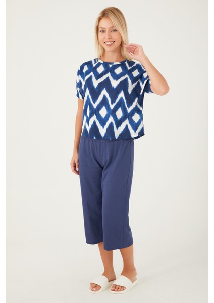 Diagonal Lacivert Kadın Kısa Kol Pijama Takım fiyatları