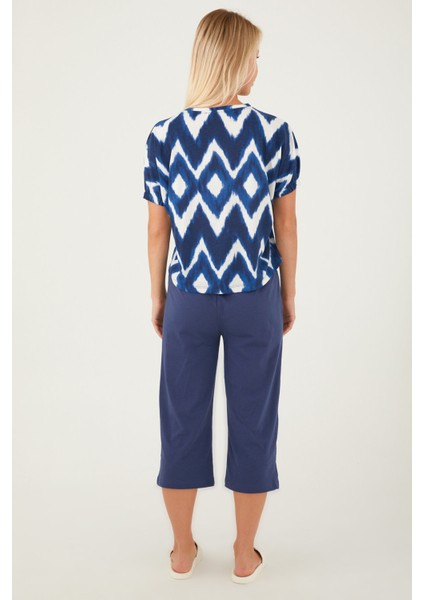 Diagonal Lacivert Kadın Kısa Kol Pijama Takım indirimleri