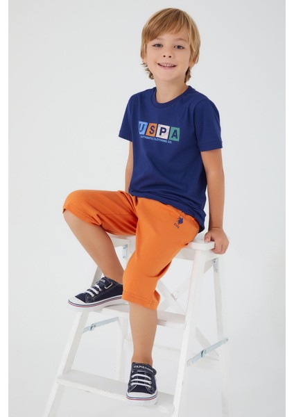 Square Font Detail Lacivert Erkek Çocuk Kapri Takım