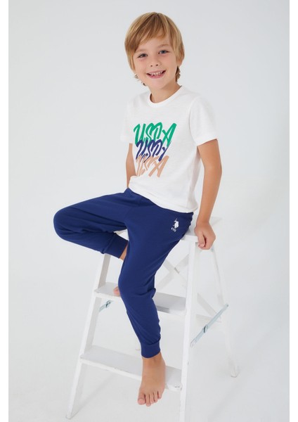 Writing Krem Erkek Çocuk Kısa Kol Pijama Takım
