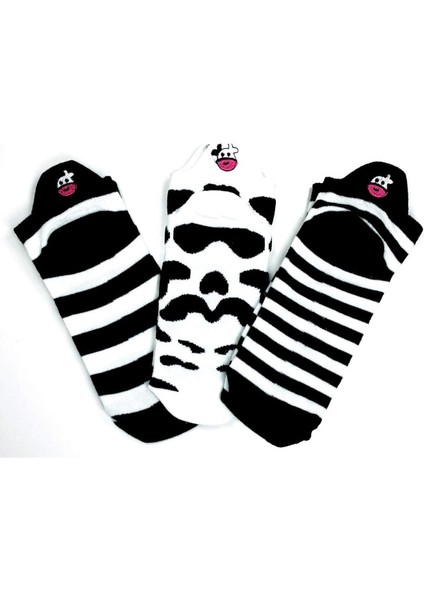 3 Çift İnek Temalı Pamuklu Yumuşak Kadın Bilek Çorap