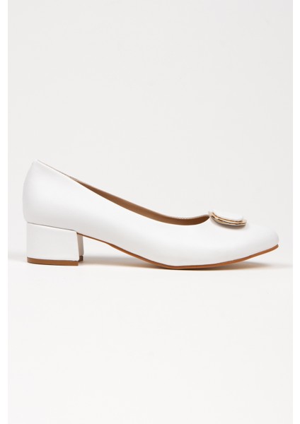 Kadın Beyaz Suni Deri Kısa Topuklu Stiletto Tokalı modelleri