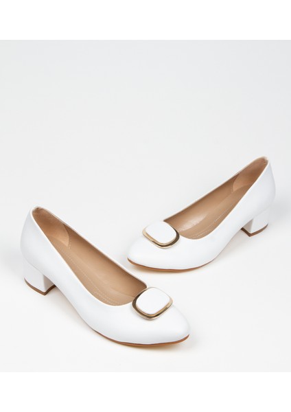 Kadın Beyaz Suni Deri Kısa Topuklu Stiletto Tokalı fırsatları