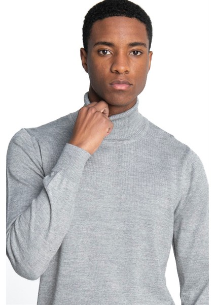 Slim Fit Dar Kesim Tam Boğazlı Yaka Düz Yün Erkek Kazak - Tudors