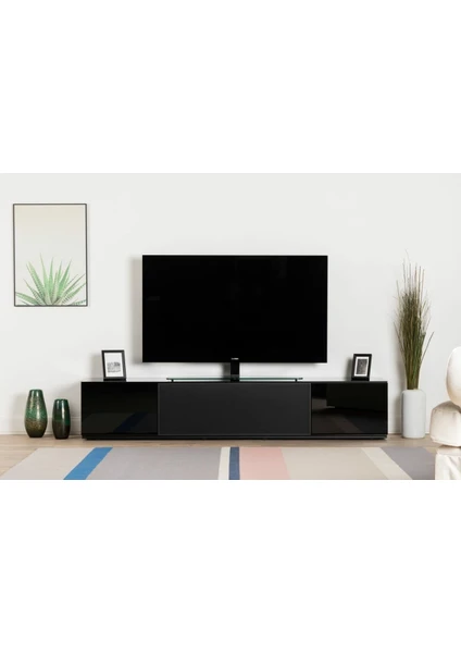 Tv Sehpası 85 Inç Tv Uyumlu 200 cm St 200-BLK-BS Kumaş (Hoparlör Kumaşı)