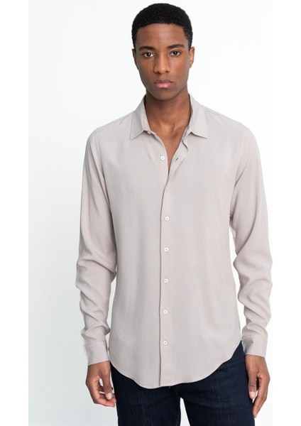 Slim Fit Dar Kesim Uzun Kol Dökümlü Viskon Şık Erkek Gömlek