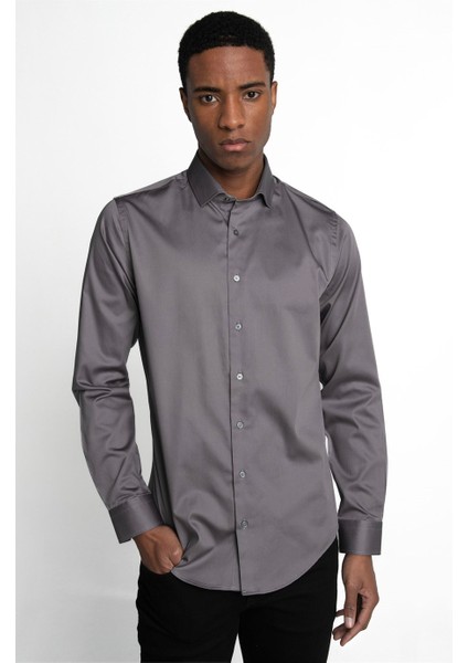 Slim Fit Koton Saten Premium Seri Erkek Gömlek