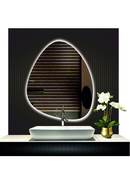 80 cm Çapında LED Işıklı Kumlamalı Asimetrik Banyo Aynası Dekoratif Makyaj Aynası Ledli Dikey Ayna fiyatları