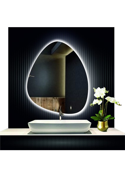 80 cm Çapında LED Işıklı Kumlamalı Asimetrik Banyo Aynası Dekoratif Makyaj Aynası Ledli Dikey Ayna modelleri