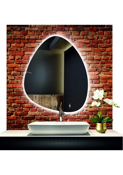 80 cm Çapında LED Işıklı Kumlamalı Asimetrik Banyo Aynası Dekoratif Makyaj Aynası Ledli Dikey Ayna fırsatları