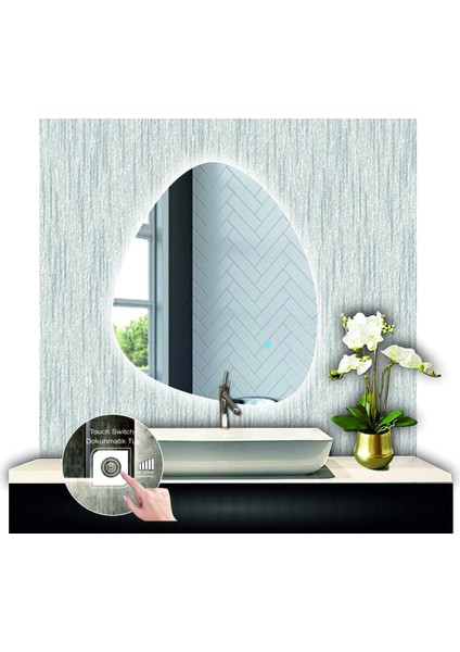 80 cm Çapında Dokunmatik Ledli Kumlamalı Asimetrik Banyo Aynası Dekoratif Makyaj Aynası Ledli Dikey fiyatları