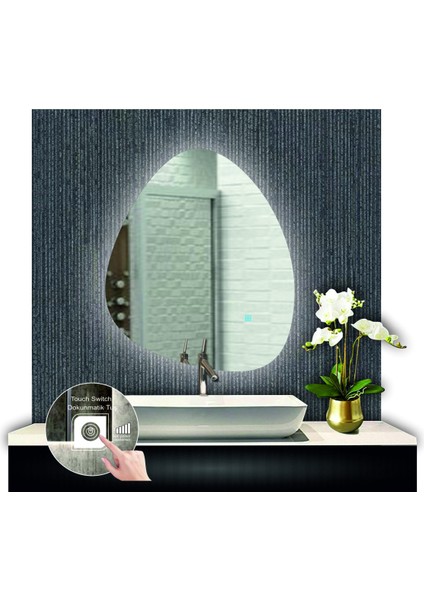 80 cm Çapında Dokunmatik Ledli Kumlamalı Asimetrik Banyo Aynası Dekoratif Makyaj Aynası Ledli Dikey modelleri