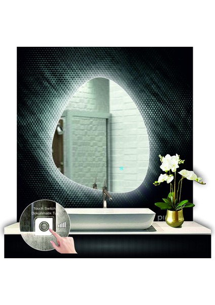 80 cm Çapında Dokunmatik Ledli Kumlamalı Asimetrik Banyo Aynası Dekoratif Makyaj Aynası Ledli Dikey fırsatları