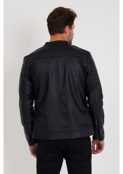 Erkek Siyah Dar Kesim Yeni Sezon Deri Ceket Mont