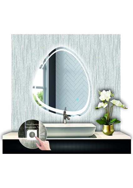 70 cm Çapında Dokunmatik Ledli Kumlamalı Makyaj Aynalı Asimetrik Banyo Aynası Dekoratif Ledli fiyatları