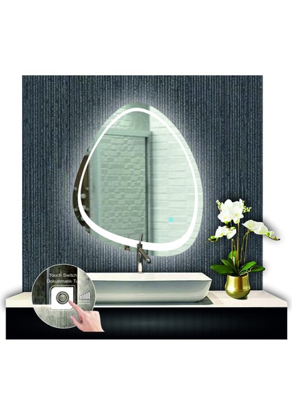 70 cm Çapında Dokunmatik Ledli Kumlamalı Makyaj Aynalı Asimetrik Banyo Aynası Dekoratif Ledli modelleri