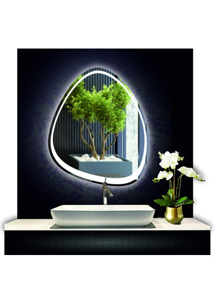 80 cm Çapında Dokunmatik Ledli Asimetrik Banyo Aynası Dekoratif Makyaj Aynası Ledli Dikey Ayna