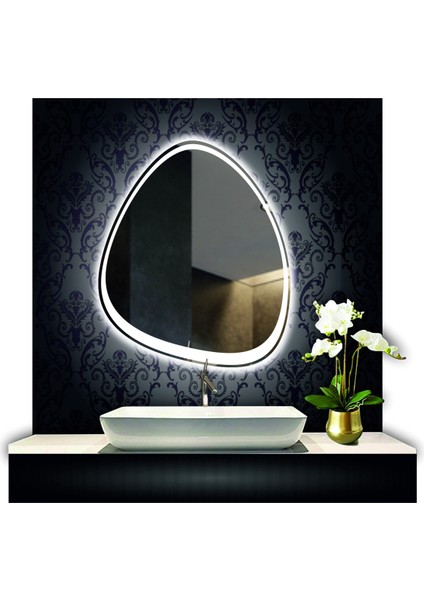 80 cm Çapında Dokunmatik Ledli Asimetrik Banyo Aynası Dekoratif Makyaj Aynası Ledli Dikey Ayna fiyatları